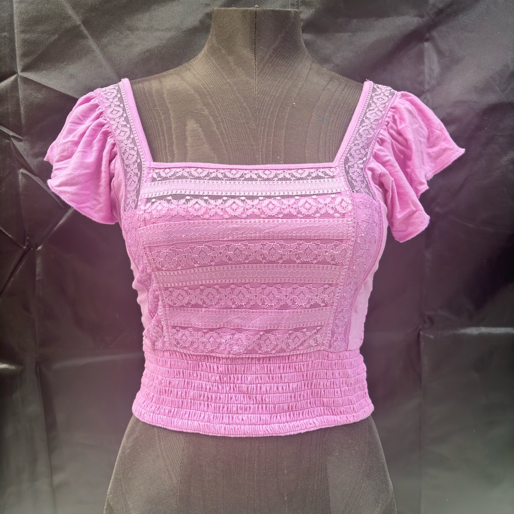 Forever 21 Pink Puff Sleeve Smocked Blouse